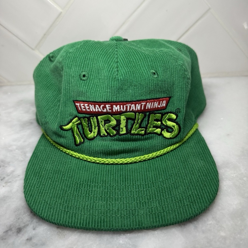TMNT Green Corduroy Snapback Hat Adjustable Cap Nickelodeon Vintage Style New